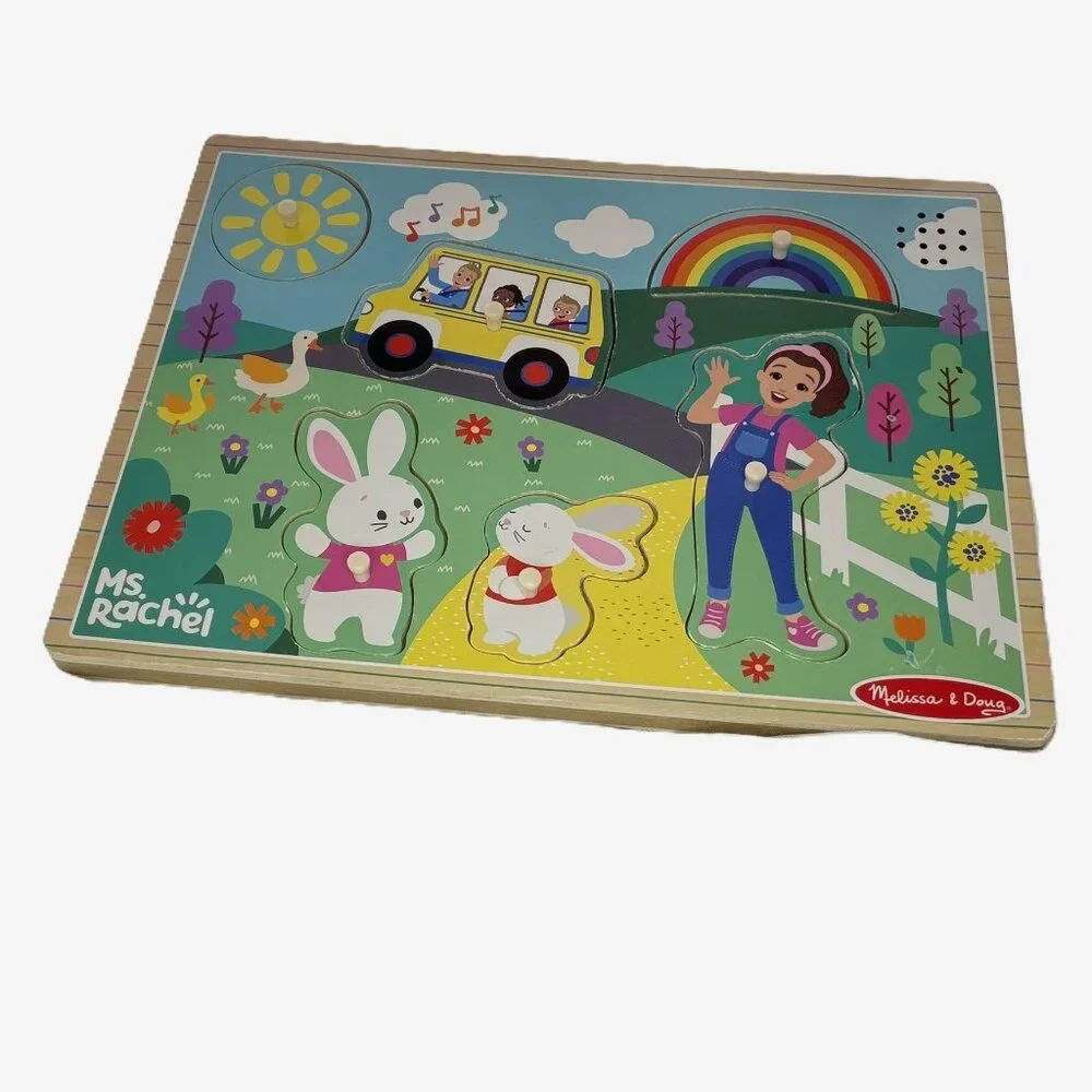Melissa & Doug Ms. Rachel Wooden Musical Peg Puzzle Toddler Tested & Working